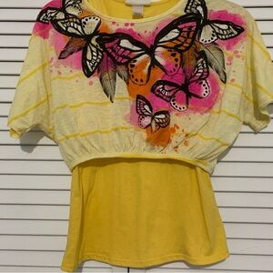 Yellow Butterfly Print Top Size L